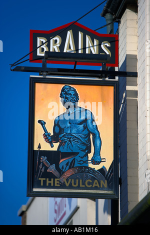 Enseigne de pub 'Vulcan' La baie de Cardiff, Cardiff, Pays de Galles, Royaume-Uni Banque D'Images