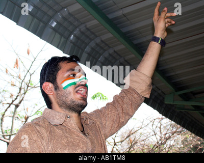 Ventilateur indien au stade Wankhede cricket test Churchgate Bombay Inde Banque D'Images