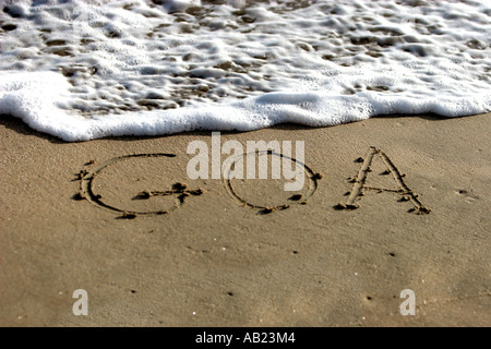 Écrire sur du sable de Goa à être emportés par vent du sud de Goa Palolem Inde Banque D'Images