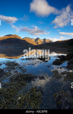 Les cinq Sœurs de Kintail reflète dans Loch Duich Wester Ross Scotland UK Banque D'Images