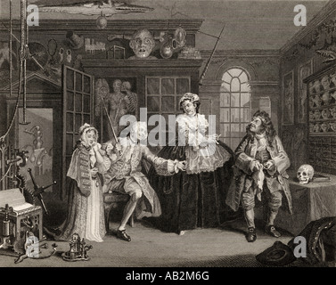 Mode mariage à la. La visite au médecin de la quack. De la photo originale de Hogarth Banque D'Images