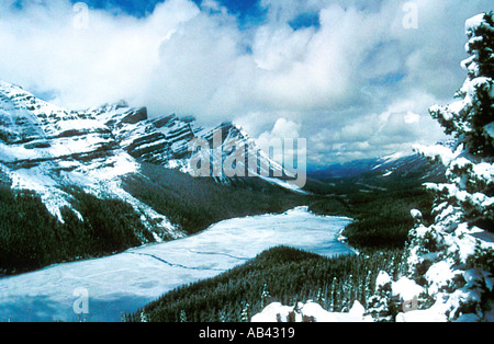 Jasper Banff lac Canadien gelé au printemps Peyto, Rocheuses canadiennes Canada Amérique du Nord Banque D'Images