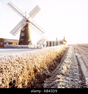 Leverton nord Moulin Notts en hiver Banque D'Images