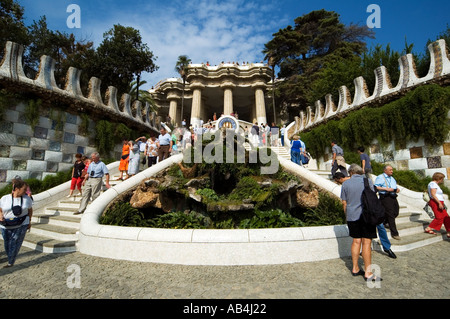 Entrée principale de Parc Güell, Barcelone, Espagne Banque D'Images