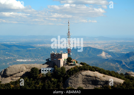 Au sommet de la tour de communication de Sant Jeroni, Montserrat, en Catalogne, Espagne Banque D'Images