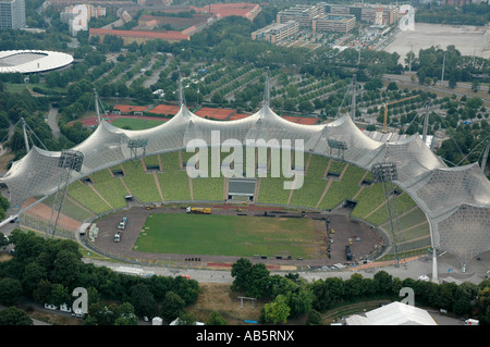 Olympia Stadium vue aérienne du Tour Olympique Munich Bavaria Allemagne Banque D'Images