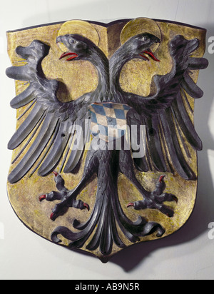 Heraldry, armoiries, Empire romain Saint sous le règne de l'empereur Louis IV "la Bavière" 1314 - 1347, sculpture en bois d'Erasmus Grasser, vers 1480, Musée de la ville de Munich, , Banque D'Images