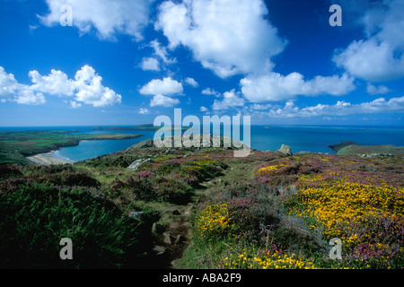 St Davids, Pembrokeshire Carn Llidi sur St Davids Chef de Whitesand Bay et l'île de Ramsey, Pembrokeshire Wales UK United Kingdom Banque D'Images