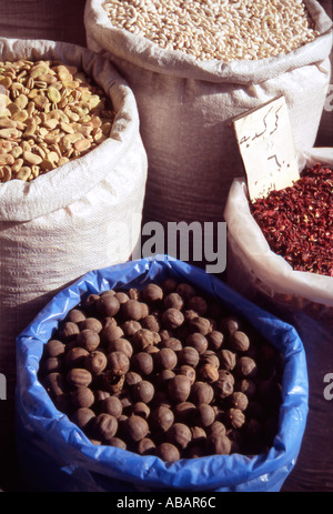 Le Moyen-orient Jordanie Sacs d'Épices et fines herbes Haricots Centre-ville d'Amman Souk Banque D'Images