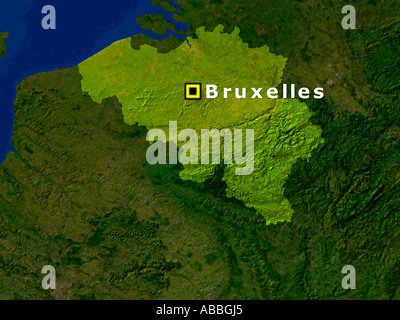 Image satellite de la Belgique avec Bruxelles mis en évidence Banque D'Images