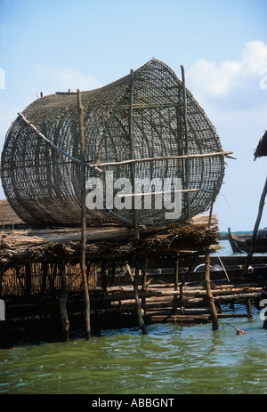 Il piège à poisson sur le lac de Tonle Sap au Cambodge Banque D'Images