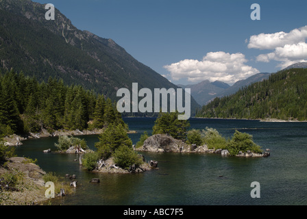 Magnifique entouré de montagnes Buttle Lake Parc provincial Strathcona de l'île de Vancouver, British Columbia Canada Banque D'Images