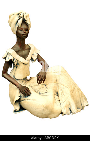 Femme africaine figuratifs forme femmes assis assis repos tall allongée mince figure élégante robe traditionnelle de caractère hum Banque D'Images