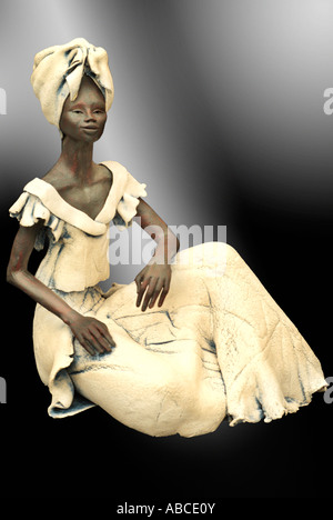 Femme africaine figuratifs forme femmes assis assis repos tall allongée mince figure élégante robe traditionnelle de caractère hum Banque D'Images