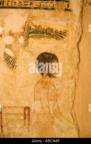 La peinture ancienne dans le tombeau de Si Amon, montagne de la mort, l'oasis de Siwa, la Grande Mer de Sable, le désert occidental, l'Égypte Banque D'Images