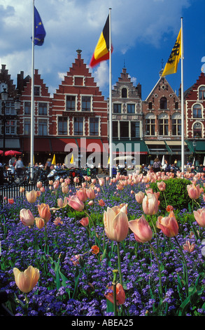 Des fleurs à la place du marché, Bruges, Belgique Banque D'Images