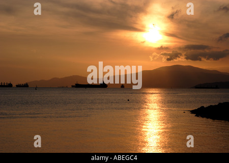 Coucher du soleil de Sunset Beach à Vancouver BC Canada Banque D'Images