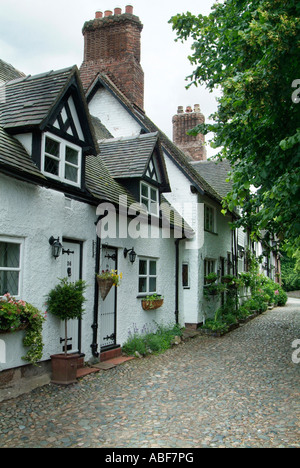 Grande terrasse budworth à colombages de chalets village Northwich Cheshire England UK Grande-bretagne période ligne noir blanc galets d'été Banque D'Images