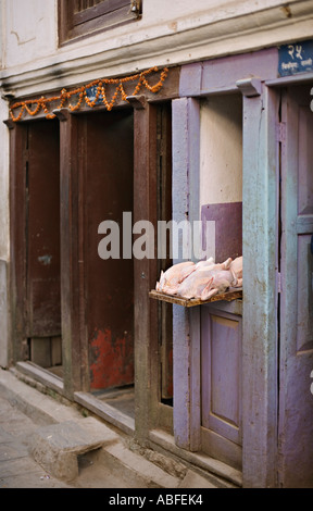 Poulets à vendre tôt le matin petites rues de Katmandou au Népal Banque D'Images