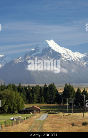 Aoraki Mt Cook et de terres agricoles au sud de l'île du Sud Nouvelle-zélande Canterbury Banque D'Images