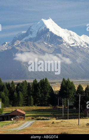 Aoraki Mt Cook et de terres agricoles au sud de l'île du Sud Nouvelle-zélande Canterbury Banque D'Images