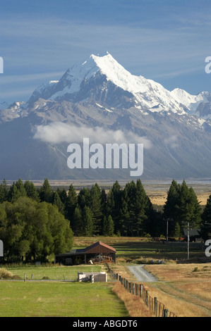 Aoraki Mt Cook et de terres agricoles au sud de l'île du Sud Nouvelle-zélande Canterbury Banque D'Images