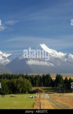 Aoraki Mt Cook et de terres agricoles au sud de l'île du Sud Nouvelle-zélande Canterbury Banque D'Images