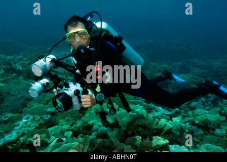 Photographe plongeur de Raja Ampat Banque D'Images