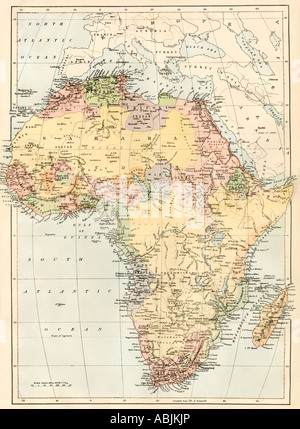 Carte de l'Afrique dans les années 1870. Lithographie couleur Banque D'Images