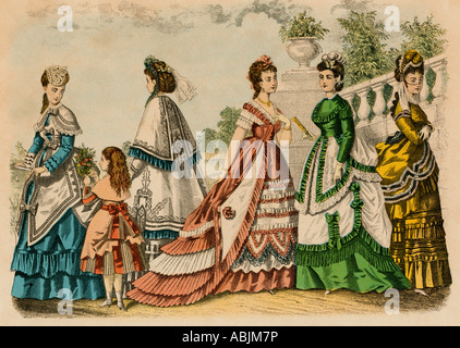 Godeys fashions pour dames et jeunes filles 1861. Lithographie couleur Banque D'Images