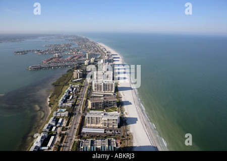 Photo aérienne de Sand Key et de Point Pleasant, Clearwater, comté de Pinellas, Golfe du Mexique, de la côte ouest de la Floride, Banque D'Images