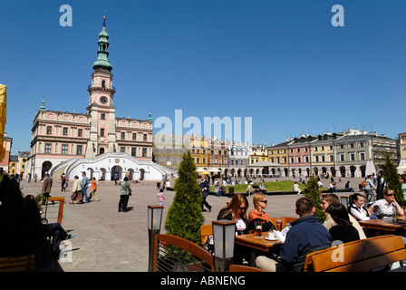 Ville historique de la place Rynek Zamosz Site du patrimoine mondial de l'Pologne Banque D'Images