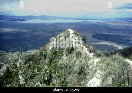 Regardant vers le bas le bord du cratère du sommet du mont Longonot Kenya Afrique de l'Est Banque D'Images