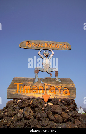 Espagne, îles Canaries, Lanzarote, Parc national de Timanfaya, Parque Nacional de Timanfaya, panneau d'entrée Banque D'Images