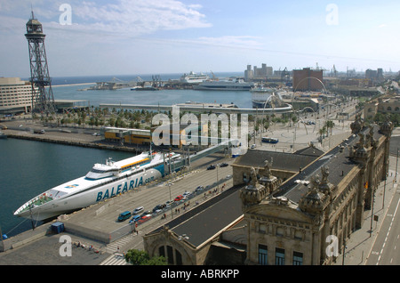 Vue panoramique de Muelle Nou Barça Barcelone Catalogne Catalunya Barca Cataluña Costa Brava España Espagne Europe Banque D'Images