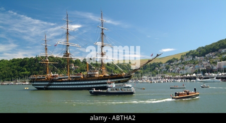 Grand voilier Amerigo Vespucci sur Visite à Dartmouth amarré dans la rivière Dart Devon, Angleterre Royaume-Uni UK Banque D'Images