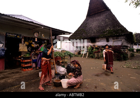 Long House Karo Batak Ajijulu Batak, tribus Batak, lac Toba, Sumatra, Indonésie Banque D'Images