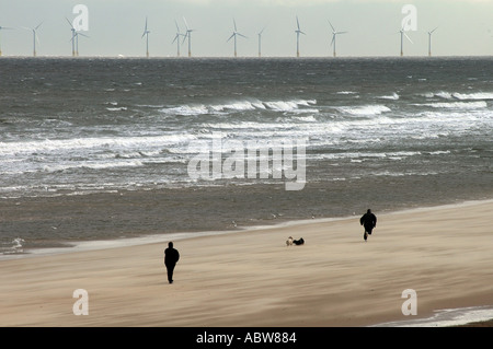 SCROBY SANDS PROJET ÉOLIEN AU LARGE DE LA CÔTE DE NORFOLK EAST ANGLIA ANGLETERRE 30 AÉROGÉNÉRATEURS chacun 60m de haut Banque D'Images