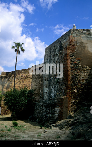 Tourisme les murailles de l'ancien château de Gibralfaro sur la colline au-dessus de Málaga sur la Costa del Sol Espagne Banque D'Images