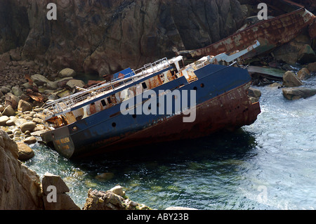 Tanker naufragé RMS Mülheim, près de Land's End, Cornwall, UK Banque D'Images