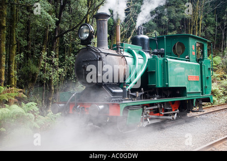 Le West Coast Wilderness Railway restauré entre Strahan et Queenstown basé sur le système Abt importés de Suisse Banque D'Images