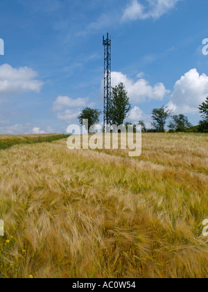 Téléphone mobile cellulaire GSM Transmetteur antenne de communication réseau du mât au sommet d'une colline en milieu rural France Haute Marne région Banque D'Images