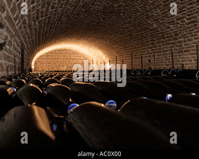 Dans les caves ou grottes de Chateau de Bligny se trouvent plusieurs milliers de bouteilles de Champagne Bligny Champagne France Banque D'Images