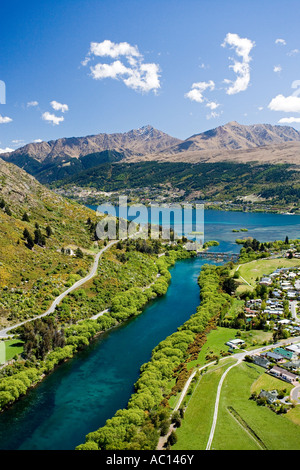 Kawarau River Lac Wakatipu laissant à Frankton près de Queenstown ile sud Nouvelle Zelande aerial Banque D'Images