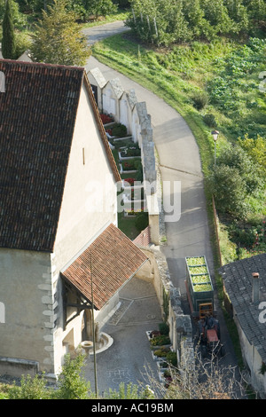 Le transport du tracteur à travers des rues de pommes Vinschgau Tiss village, Alto Adige, Italie Banque D'Images