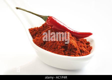 Piment de Cayenne moulu et red chili pod Banque D'Images