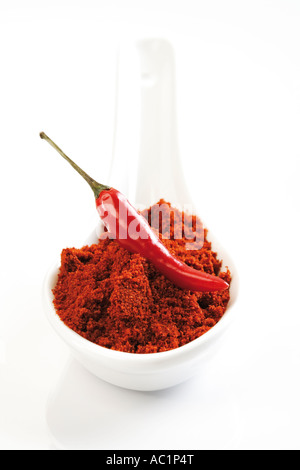 Piment de Cayenne moulu et red chili pod Banque D'Images