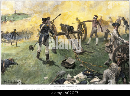L'artillerie américaine engagée dans la bataille de Monmouth au cours de la Révolution américaine de 1778. À la main, gravure sur bois Banque D'Images