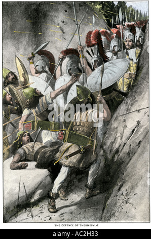 L'armée grecque holding off l'invasion persane au col de Thermopyles 480 BC. La main, d'une illustration de demi-teinte Banque D'Images