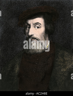 Hernando Cortes conquérant du Mexique. À la main, gravure sur bois Banque D'Images